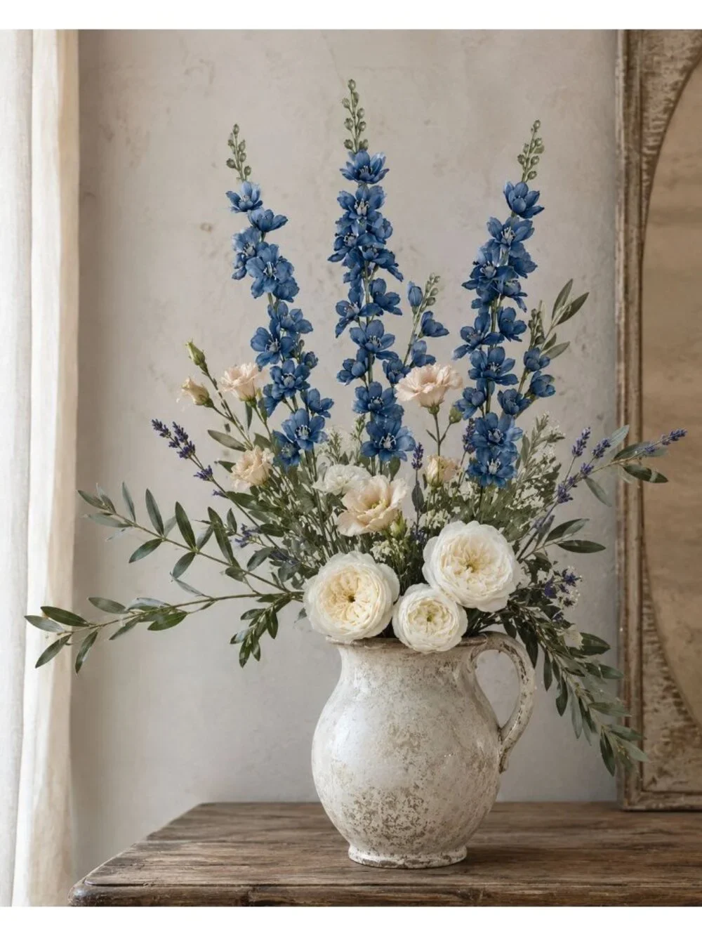 Blue Artificial Flower Stems Set of 3, 33 Inch Dusty Cobalt Silk Spike Flowers,
